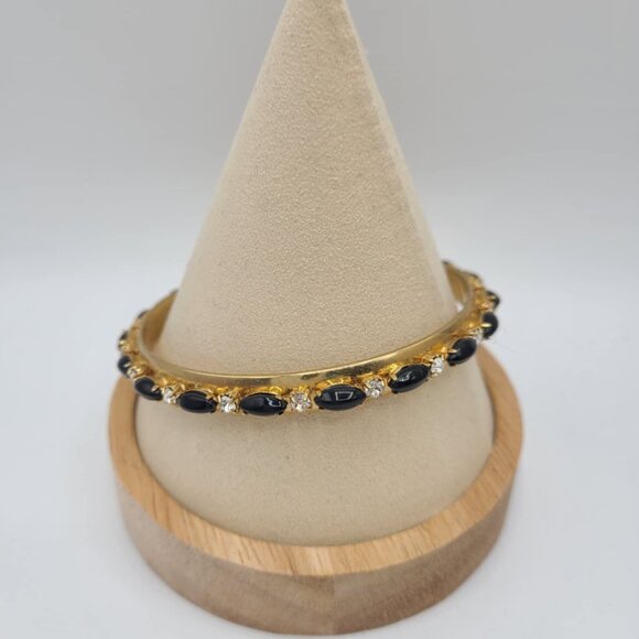 J Crew Black Resin and Clear Crystal Gold Tone Bangle NWOT! - Picture 7 of 12